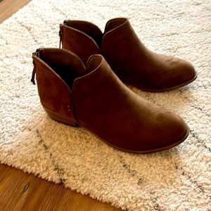 Brown zip up ankle booties NEVER WORN